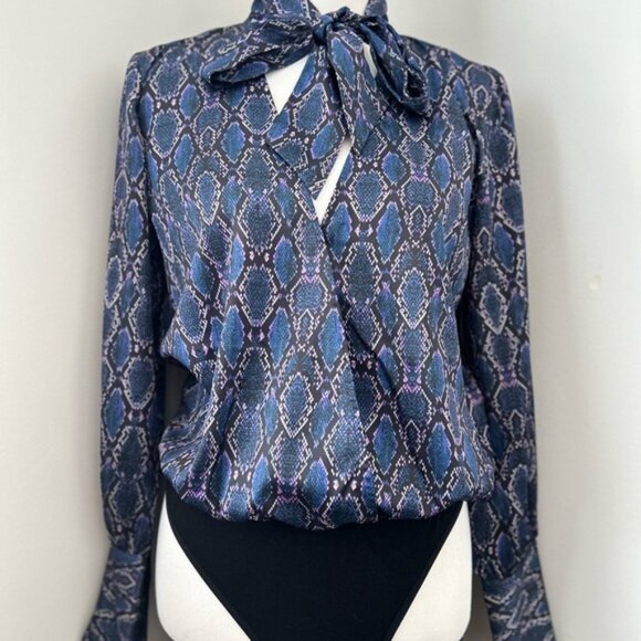 Guess Marciano Animalier Long Sleeve Bodysuit Blouse - Picture 1 of 8